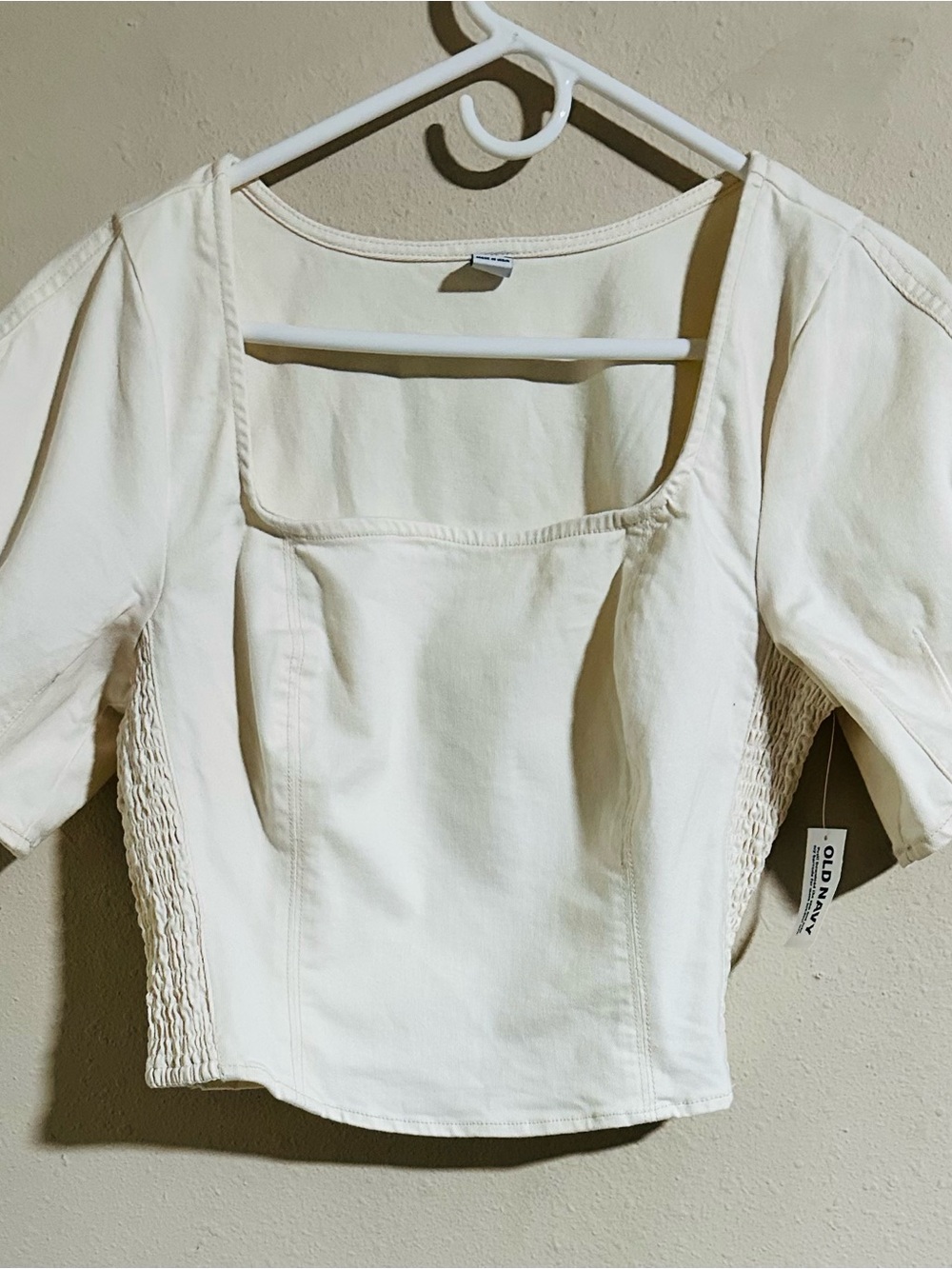 Old Navy Cream Square-Neck Cropped Top with Smocked Sides NWT